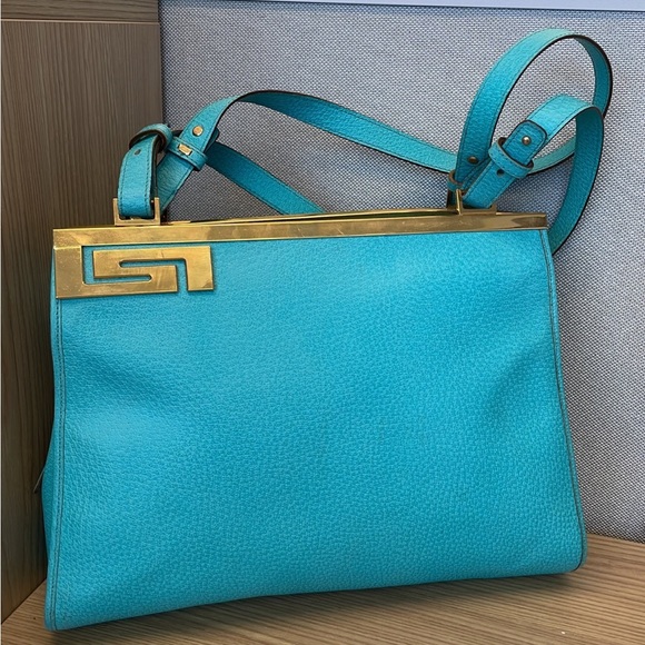 Vintage Teal Versace La Greca Handbag - Picture 1 of 12